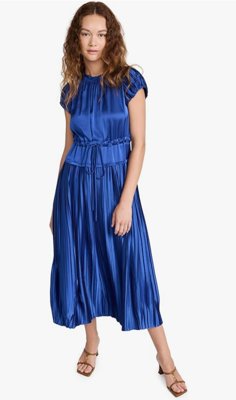 Rebecca Taylor Womens Blue Pleated Short Sleeve Midi Dress Size Medium NWT